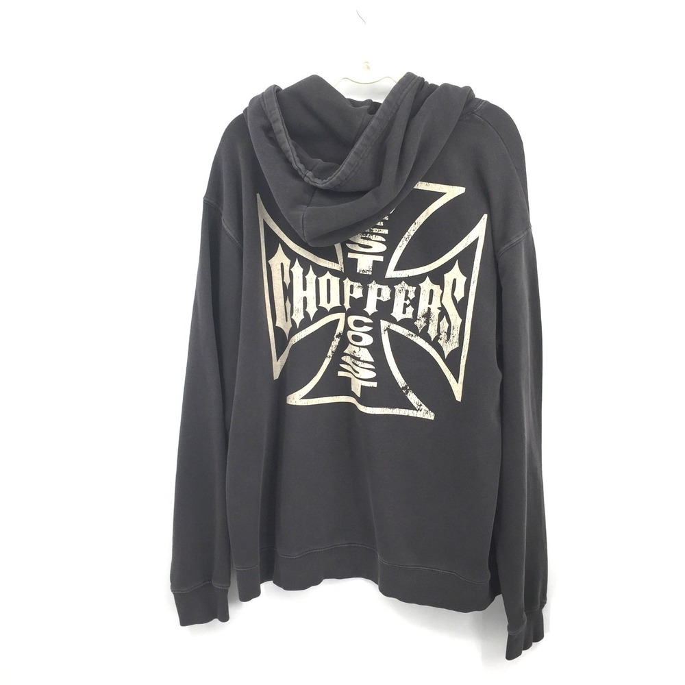 West Coast Choppers Gray Cross back Design Long Sleeve Hoodie L READ